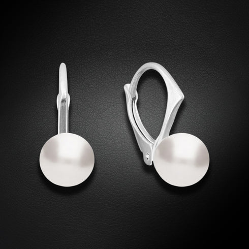 Sudraba auskari "Ranī (White)" ar Swarovski™ pērlēm